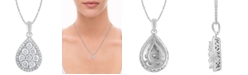 Macy's Diamond Pear Halo 18" Pendant Necklace (3/4 ct. t.w.) in 14k White Gold
